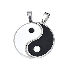Stainless Steel Color 304 Stainless Steel Pendants, with Stainless Steel Snap On Bails, Flat Round, Stainless Steel Color, 31.5x29.5x1mm, Hole: 4x6mm