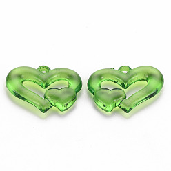 Green Transparent Acrylic Beads, Heart to Heart, Green, 27x34x6mm, Hole: 3mm, about 191pcs/500g