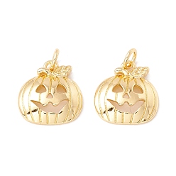 Real 18K Gold Plated Halloween Brass Pendants, with Jump Rings, Cadmium Free & Lead Free, Long-Lasting Plated, Pumpkin, Real 18K Gold Plated, 15x14x3mm, Hole: 3mm