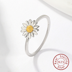 Platinum Rhodium Plated 925 Sterling Silver Daisy Flower Finger Ring for Women, with 925 Stamp, Platinum, US Size 7(17.3mm)