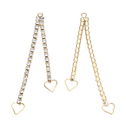 Crystal Brass Pave Rhinestone Chain with Heart Big Pendants, Cadmium Free & Nickel Free & Lead Free, Real 18K Gold Plated, Crystal, 80x6x3mm, Hole: 2.5mm