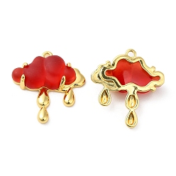 Red Translucent Resin Pendants, Cloud Charms, with Rack Plating Real 18K Gold Plated Brass Findings, Long-Lasting Plated, Cadmium Free & Lead Free, Red, 24.5x22.5x6mm, Hole: 1.6mm