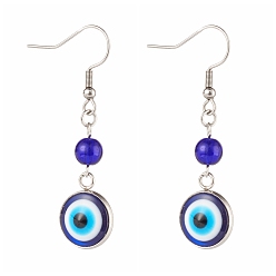 Stainless Steel Color 304 Stainless Steel Dangle Earrings, with Resin Evil Eye, Stainless Steel Color, 50mm, Pin: 0.7mm