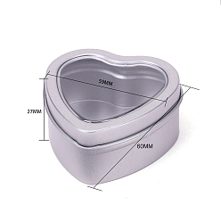 Silver Tinplate Tins Gift Boxes with Clear Window Lid, Heart Storage Box, Silver, 6x5.9x2.7cm
