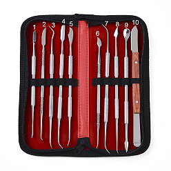 Stainless Steel Color Stainless Steel Professional Teeth Cleaning Tool Kits, with Leather Bag, for Adults, Kids, Family, Dogs, Stainless Steel Color, 22.2x8.4x2.7cm