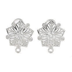 Platinum Hollow Flower Brass Micro Pave Cubic Zirconia Stud Earrings Finding, with Horizontal Loops, Cadmium Free & Lead Free, Platinum, 18x15.5mm, Hole: 1.5mm, Pin: 0.8mm