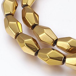 Golden Plated Electroplated Non-magnetic Synthetic Hematite Beads Strands, Polish, Rice, Golden Plated, 12x7.5mm, Hole: 1.2mm, about 33pcs/strand, 15.74 inch(40cm)