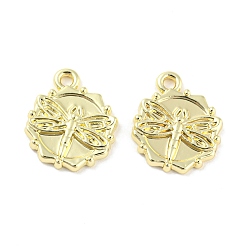 Golden Rack Plating Alloy Pendants, Cadmium Free & Nickel Free & Lead Free, Flat Round with Dragonfly, Golden, 18x15.5x2.5mm, Hole: 1.8mm