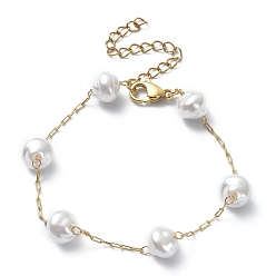 Light Gold ABS Plastic Imitation Pearl Beaded Chain Bracelet, 304 Stainless Steel Jewelry for Women, Light Gold, 6-5/8 inch(16.7cm)