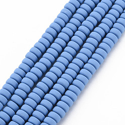 Azul de la Pizarra  Media Hechos a mano de los granos de la arcilla del polímero hebras, para suministros de manualidades de joyería diy, plano y redondo, azul pizarra medio, 6~7x3 mm, agujero: 1.5 mm, sobre 113~116 unidades / cadena, 15.55 pulgada ~ 16.14 pulgada (39.5~41 cm)