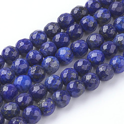 Полуночно-синий Нитки бусины из натурального ляписа-лазури, граненые круглые, темно-синий, 6 мм, отверстие : 1 мм, около 59 шт / нитка, 14.5 дюйм