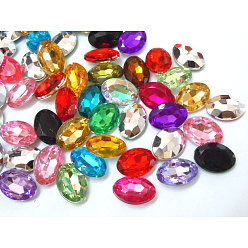 Mixed Color Imitation Taiwan Acrylic Rhinestone Cabochons, Pointed Back & Faceted, Oval, Mixed Color, 14x10x4mm