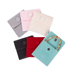 Mixed Color 6Pcs 6 Style Square Velvet Jewelry Bags, with Snap Fastener, Mixed Color, 7~10x7~10x0.95~1cm, 1pc/style