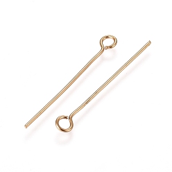 Golden 304 Stainless Steel Eye Pins, Golden, 22 Gauge, 25x0.6mm, Hole: 2mm