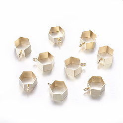 Doré  Bélières hexagonales en tube de laiton, cautions en boucle, or, 15.5x14x8mm, Trou: 2mm, diamètre intérieur: 11x12 mm