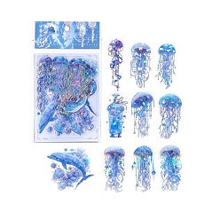 Dodger Blue 20Pcs 10 Styles Laser Waterproof PET Jellyfish Decorative Stickers, Self-adhesive Decals, for DIY Scrapbooking, Dodger Blue, 50~70mm, 2pcs/style