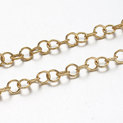 Oro Revestimiento iónico (ip) 304 cadenas rolo de acero inoxidable, cadena belcher, sin soldar, dorado, 5x0.8 mm