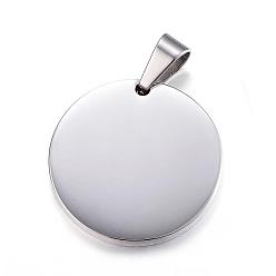 Stainless Steel Color 304 Stainless Steel Pendants, Flat Round, Stamping Blank Tag, Stainless Steel Color, 27x2.8mm, Hole: 5x8mm