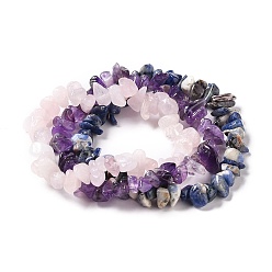 Mixed Stone Chips Natural Mixed Stone Stretch Bracelets, Stackable Bracelets, 1/4~1/2 inch(0.8~1.4cm), Inner Diameter: 2-1/8~2-1/2 inch(5.4~6.4cm), 3pcs/set