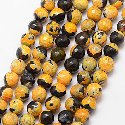 Goldenrod Natural Fire Crackle Agate Bead Strands, Round, Grade A, Faceted, Dyed & Heated, Goldenrod, 8mm, Hole: 1mm, about 47pcs/strand, 15 inch