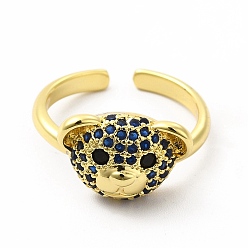 Midnight Blue Cubic Zirconia Bear Open Cuff Ring, Golden Brass Jewelry for Women, Midnight Blue, Inner Diameter: 17mm