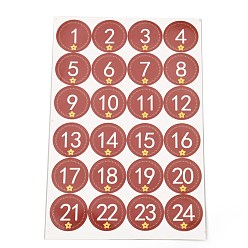 Number Рождественские наклейки с адвент-календарем, 1~24 количество наклеек с обратным отсчетом Рождества, для подарочных наклеек, diy crafts, украшение для выпечки, номер модели, 30.7x19.6x0.02 см, наклейки: 45 мм, 24шт / лист