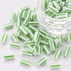 Lime Green Glass Bugle Beads, Opaque Colours Seep, Round Hole, Lime Green, 8~10x4mm, Hole: 1.8mm, about 1800pcs/pound