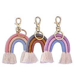 Coloré 3 pcs boho porte-clés arc-en-ciel mini macramé arc-en-ciel mignon porte-clés tissage arc-en-ciel pompon porte-clés pour femmes filles, colorées, 11x7 cm