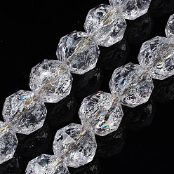 Clear Transparent Crackle Glass Beads Strands, Faceted, Round, Clear, 12x11.5mm, Hole: 1.5mm, about 38Pcs/strand, 12.99 inch(33cm)