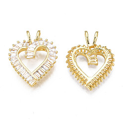 Real 18K Gold Plated Brass Micro Pave clear Cubic Zirconia Pendants, Nickel Free, Heart, Real 18K Gold Plated, 25.5x20x5.5mm, Hole: 2.5x5mm