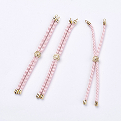 Real 18K Gold Plated Nylon Twisted Cord Bracelet Making, Slider Bracelet Making, with Brass Findings, Cadmium Free & Lead Free, Long-Lasting Plated, Tree of Life, Pink, Real 18K Gold Plated, 210~220x2mm, Hole: 2mm