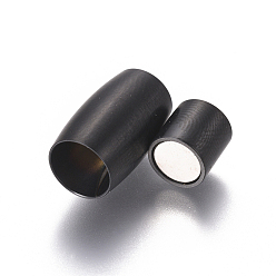 Gunmetal 304 Stainless Steel Magnetic Clasps with Glue-in Ends, Matte, Oval, Gunmetal, 14.5x9mm, Hole: 6mm