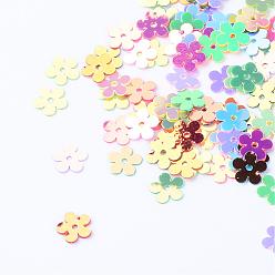 Color mezclado Accesorios del ornamento perlas paillette plástico disco, cuentas de lentejuelas, flor, color mezclado, 7x7x0.2 mm, Agujero: 1 mm, sobre 30000 unidades / 500 g