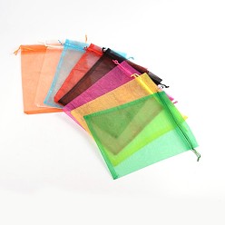 Mixed Color Rectangle Organza Gift Bags, Jewelry Packing Drawable Pouches, with Vacuum Packing, Mixed Color, 17x23cm