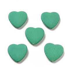 Medium Sea Green Opaque Acrylic Beads, with Enamel, Heart with Stripe Groove Pattern, Medium Sea Green, 22x23x6.5mm, Hole: 1.8mm