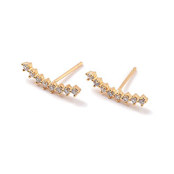 Chapado en Oro Real 18K Aretes de barra curvada con circonita cúbica transparente, joyas de latón para mujer, sin plomo y cadmio, real 18 k chapado en oro, 4.5x17.5 mm, pin: 0.8 mm