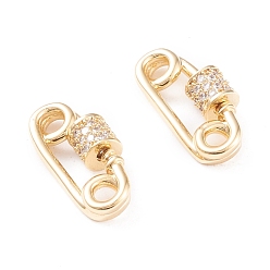Real 18K Gold Plated Brass Micro Pave Clear Cubic Zirconia Screw Carabiner Lock Charms, for Necklaces Making, Long-Lasting Plated, Safety Pin Shape, Real 18K Gold Plated, 17~19x10x5mm, Screw: 5x5mm