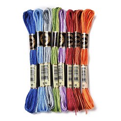 Mixed Color 8 Skeins 8 Colors 6-Ply Polyester Embroidery Floss, Cross Stitch Threads, Segment Dyed Gradient Color, Mixed Color, 0.5mm, about 8.75 Yards(8m)/Skein, 8 colors, 1 skein/color, 8 skeins/set