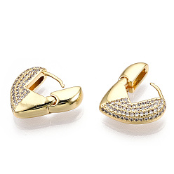 Золотой Серьги-кольца в форме сердца из прозрачного кубического циркония, латунные украшения для женщин, золотые, 17.5x17x5 мм, штифты : 0.8 мм