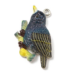 Coloré Pendentifs en résine opaque, Breloques oiseaux avec boucles en fer ton platine, colorées, 32.5x23x5.5mm, Trou: 2mm