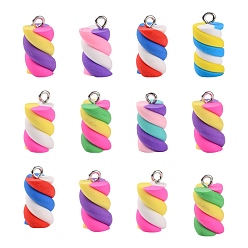 Mixed Color Handmade Polymer Clay Charms, with Platinum Tone Iron Findings, Marshmallow, Mixed Color, 17~19x9~10x9~10mm, Hole: 2mm