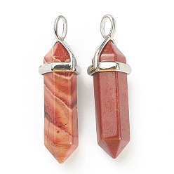 Red Line Jasper Natural Red Line Jasper Pendants, with Platinum Tone Brass Findings, Bullet, 39.5x12x11.5mm, Hole: 4.5x2.8mm