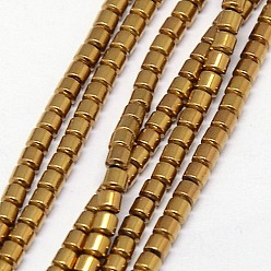 Golden Plated Electroplate Non-magnetic Synthetic Hematite Beads Strands, Column, Grade A, Golden Plated, 3x3mm, Hole: 1mm, about 127pcs/strand, 16 inch