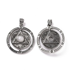 Quartz Crystal Natural Quartz Crystal Pendants, Flat Round with Hexagram Charms, with Antique Silver Plated Alloy Findings, 42.5x37x8mm, Hole: 5.5x4mm