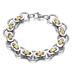 Real 18K Gold Plated Ion Plating(IP) Two Tone 201 Stainless Steel Byzantine Chain Bracelet for Men Women, Nickel Free, Real 18K Gold Plated, 8-1/4 inch(21cm)