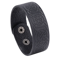 Black Witch Knot Pattern Cowhide Crod Bracelets, with Iron Clasps, Black, 8-7/8 inch(22.5cm)