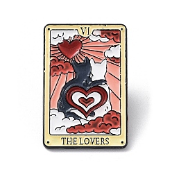 Corazón Alfileres esmaltados de la tarjeta del tarot de los amantes del gato blanco y negro lindo creativo de la historieta del Día de San Valentín, insignia de aleación negra, corazón, 30x20x1 mm