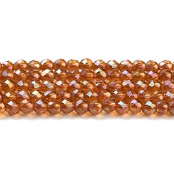 Chocolate Electroplate Transparent Glass Beads Strands, Rainbow Plated, Faceted Round, Chocolate, 2mm, Hole: 0.7mm, about 184~187pcs/strand, 14.45''(36.7cm)