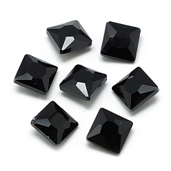 Black Pointed Back Glass Rhinestone Cabochons, Back Plated, Faceted, Square, Black, 8x8x3.5mm