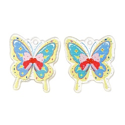 Turquoise Transparent Acrylic Pendants, with Glitter Powder, Butterfly, Turquoise, 37.5x33.5x1.5mm, Hole: 2.8mm